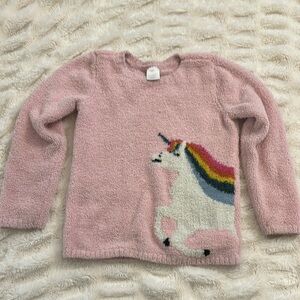 Hanna Andersson Pink Fuzzy Sweater with Unicorn Design